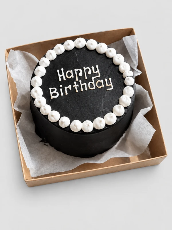 Бенто - торт "Happy Birthday шоколадный с белой каймой" — Бенто-торт с дизайном как на фото.